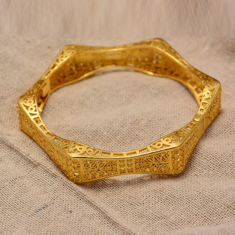 Dubai Arabic Kuwait Bamboo festival Gold Color Bangles Bracelets For women