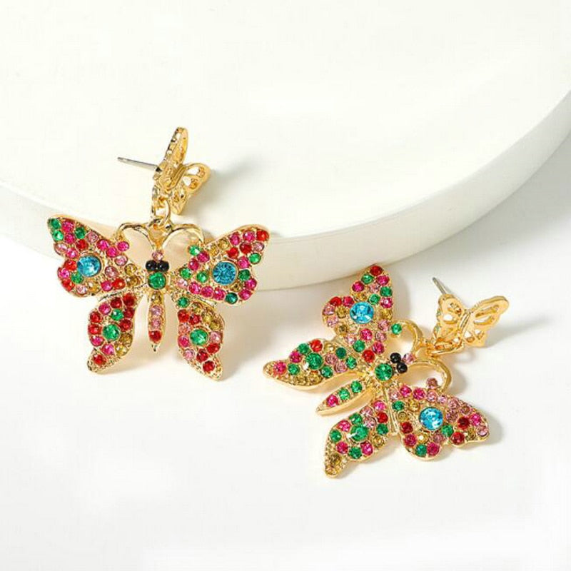 Zinc Alloy Butterfly Earrings For Women Rhinestone Earrings