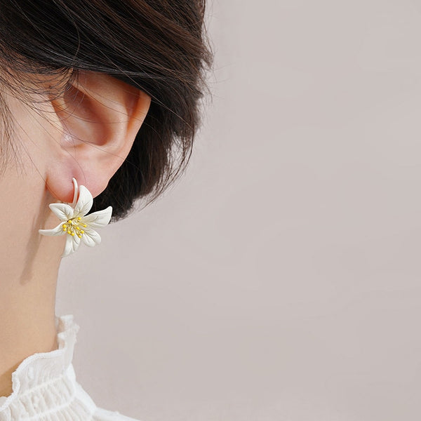 White Yellow AB Flower Earrings For Women