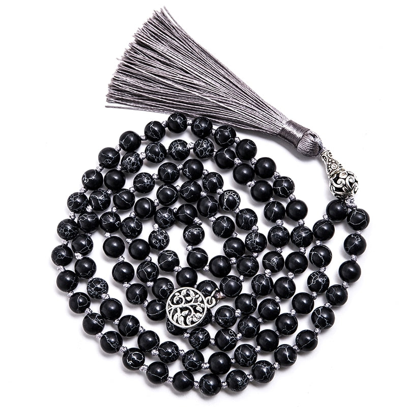 8mm Black Howlite Beaded Necklace 108 Mala