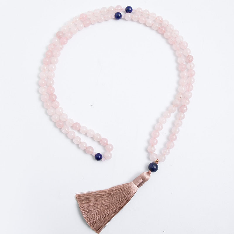 8mm Natural Rose Quartz Lapis Lazuli Necklace Sets 108 Beaded