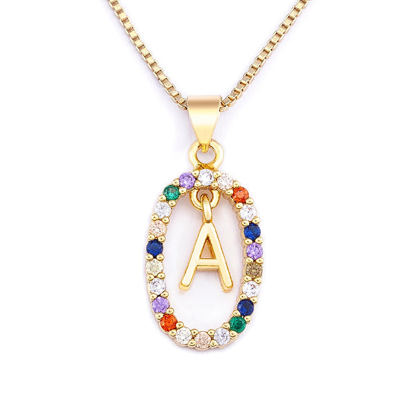 Luxury Popular Zircon A-Z Alphabet Pendant Chain Necklace