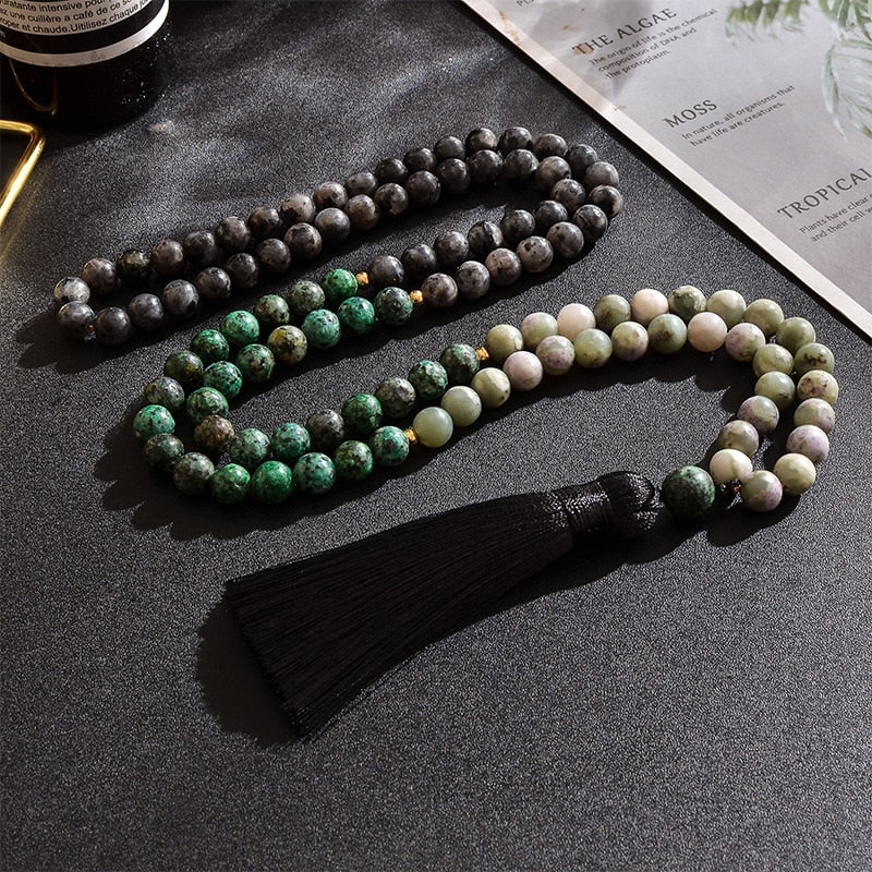 8mm Natural African Turquoise Labradorite Lucky Jade Beaded Necklace Jewelry Set