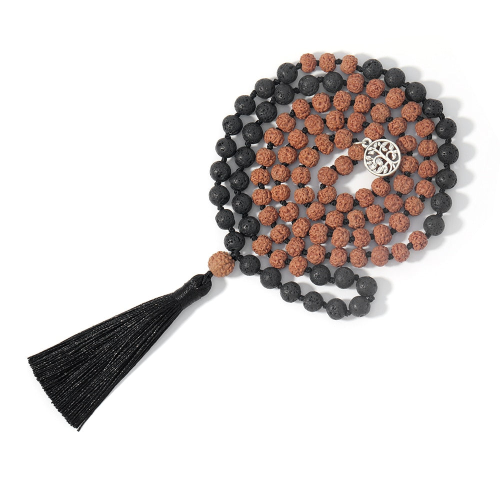 Rudraksha Black Lava Beaded Knotted 108 Mala Necklace