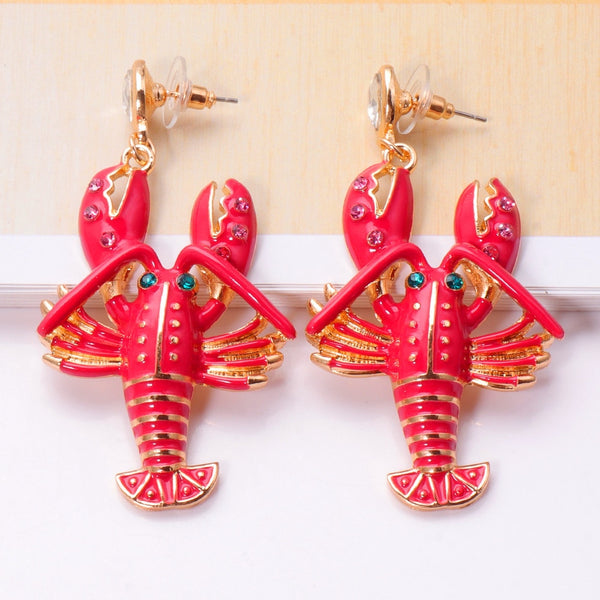 New Red Lobster Crystals Drop Earrings Party Rhinestone Earrings