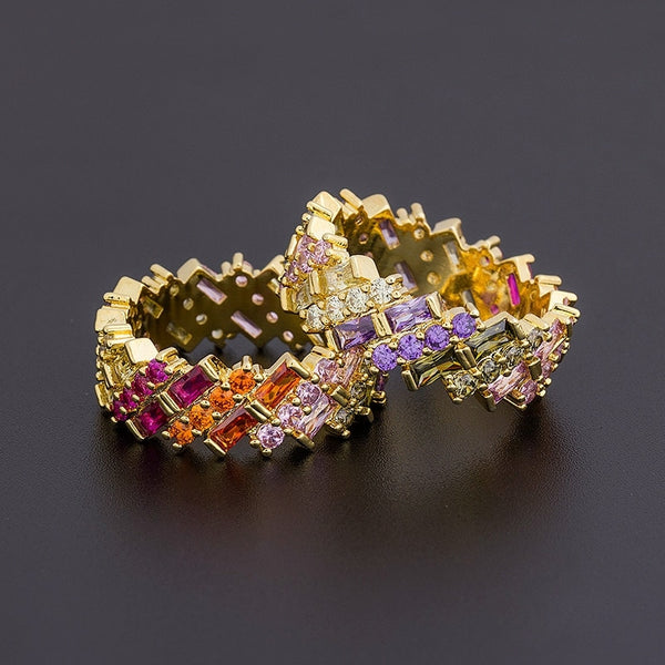 New Geometric Luxury Boho Rainbow Copper Cubic Zirconia Ring For Women