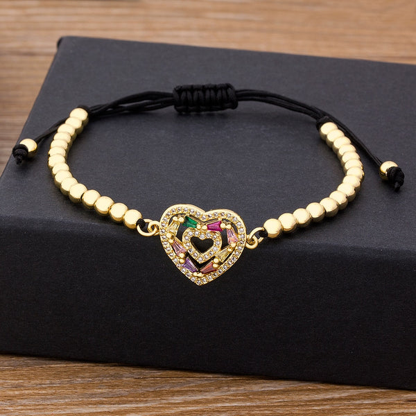 New Fashion Handmade Heart Bracelet Copper Zircon  Adjustable Bead Bracelets