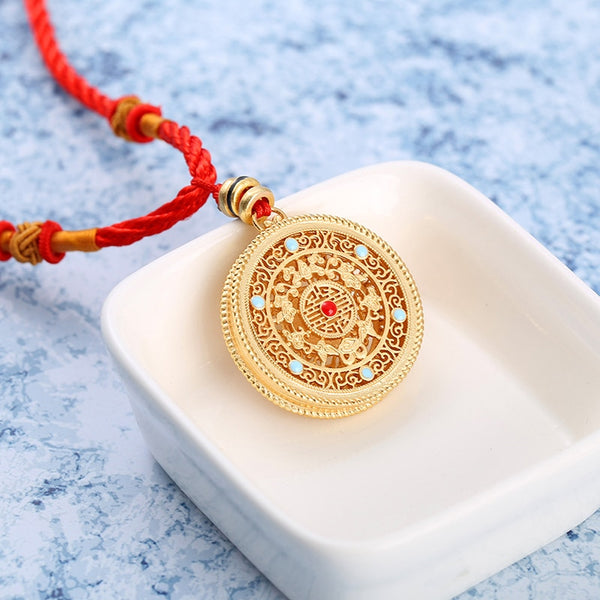 Natural south red enamel porcelain hollow Pendant Necklace