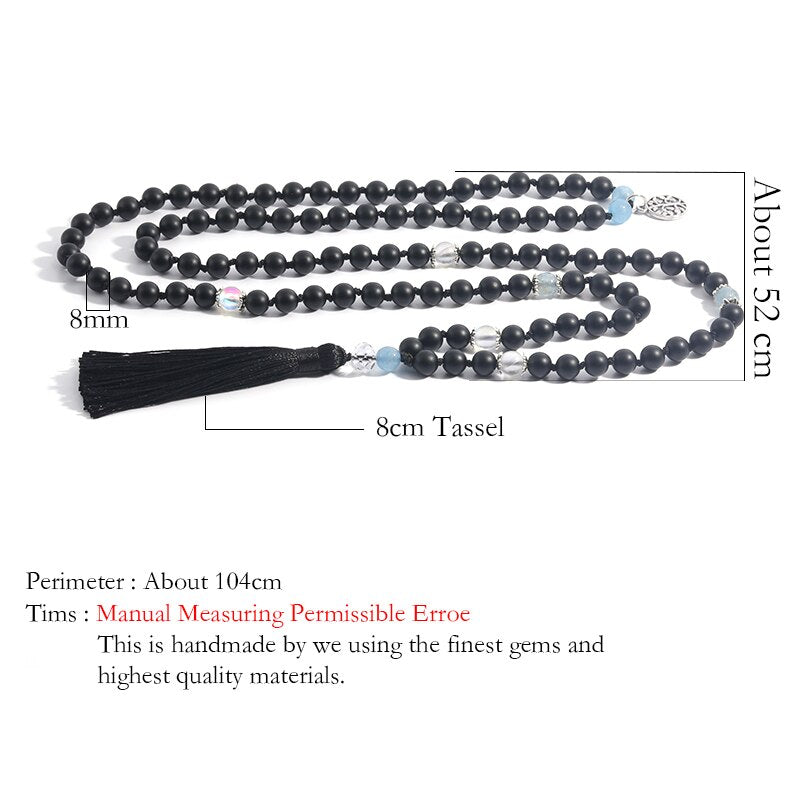 Matte Black Onyx Moonstone Knotted Beads 108 Mala Fashion Menand Women Necklace