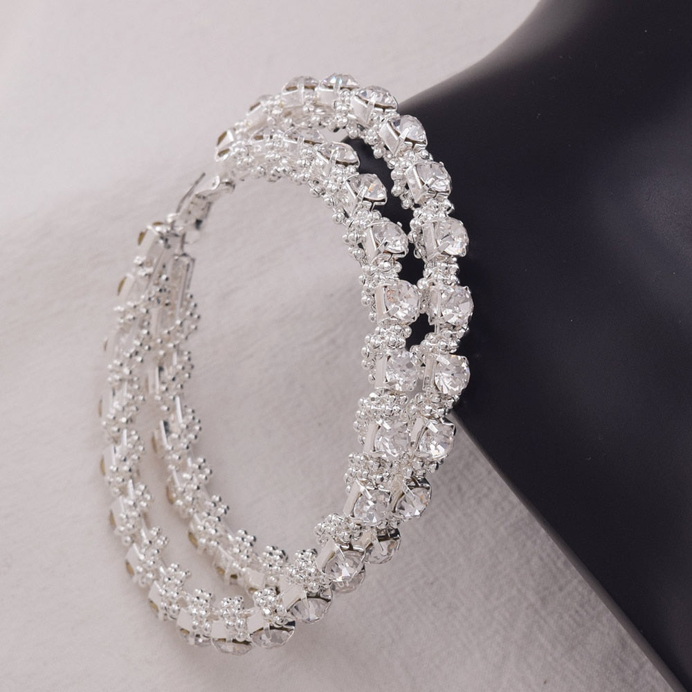 8.5CM Huge Hoop Earring for Women Bead Chain Rhinestone winding Female Earrings