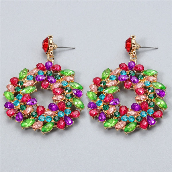 Korean Big Rhinestone Geometric Drop Earrings For Women