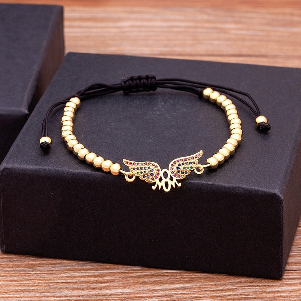 Hot Sale Best Wishing Angel Wings Black Rope Braid Beads Bracelets