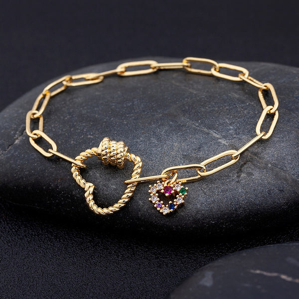 Copper Cubic Zirconia Chain Pendant Bracelet for Women Men