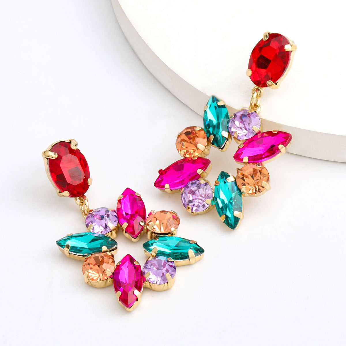 fashion summer new alloy color rhinestone temperament wild earrings