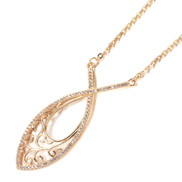 Trandy Cross Hollow Zircon Necklace 585 Rose Gold Big Pendant