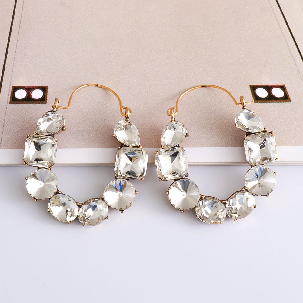 New Luxury Colorful Rhinestones Hoop Dangle Earrings