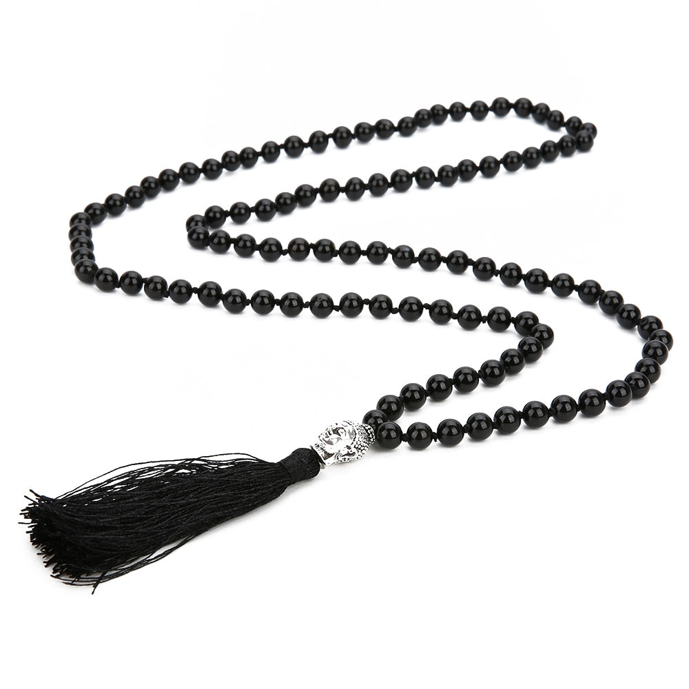 8mm Black Onyx Mala Necklace Meditation Yoga Blessing Jewelry