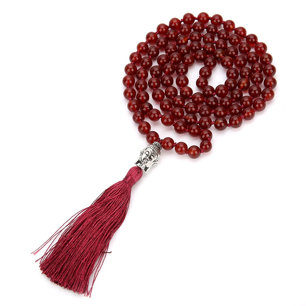 8mm Natural Carnelian Beaded Knotted Necklace