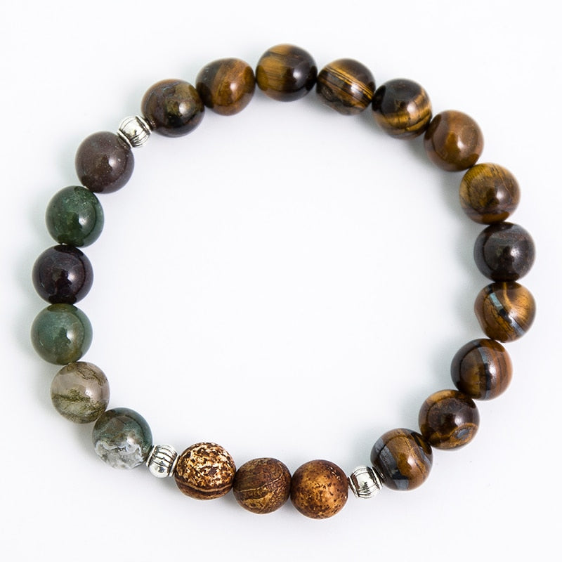 8mm Natural Yellow Tiger Eyes Indian Agate Tree Pattern Onyx 108 Japa Mala Beaded Necklace