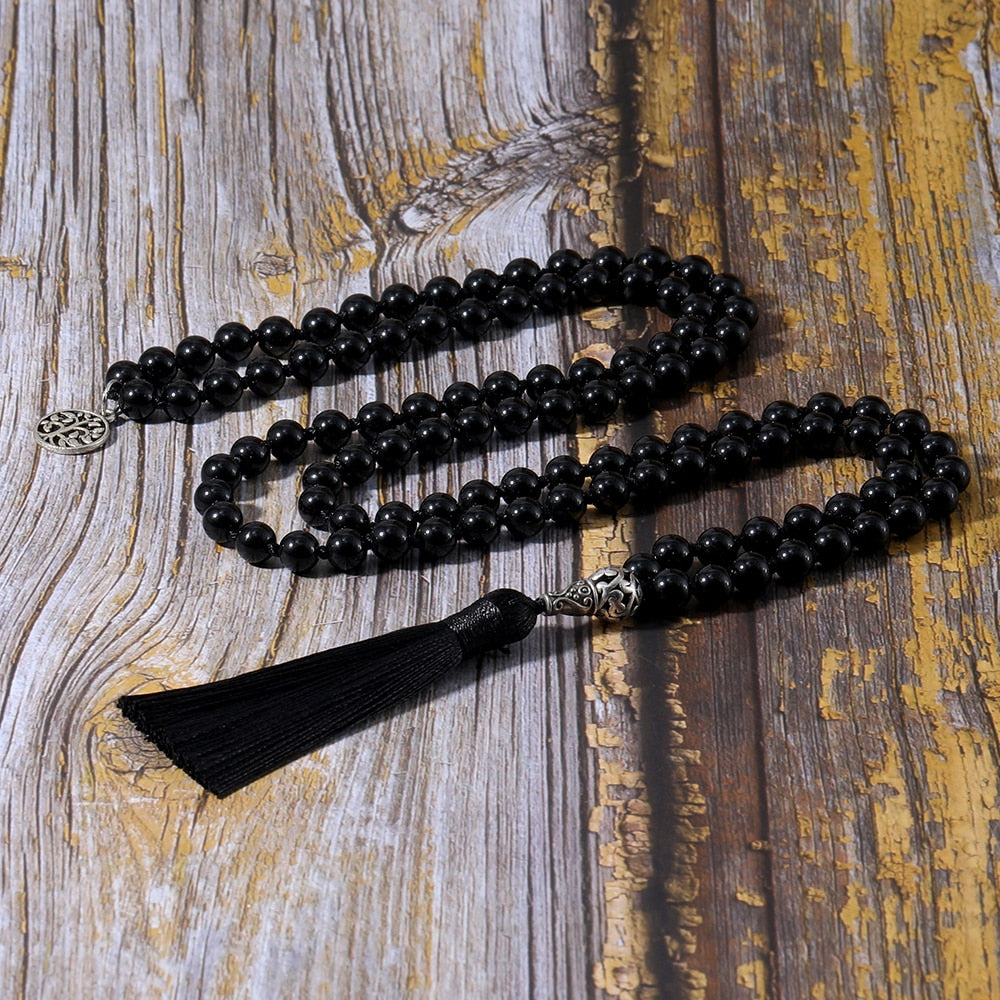 8mm Black Onyx Mala Necklace Meditation Yoga Blessing Jewelry