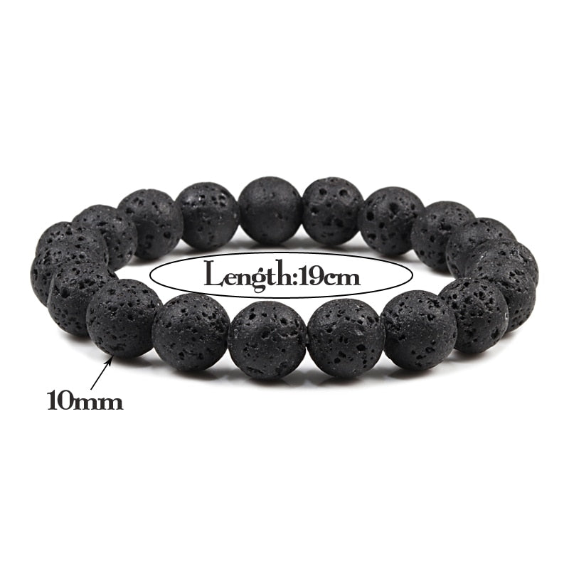 Men Bracelet Natural 10MM Lava Matte Black Beads Stone Bracelets