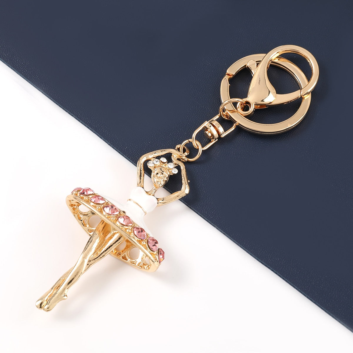 Fashion Metal Drop Oil Rhinestone Ballerina Keychain Women