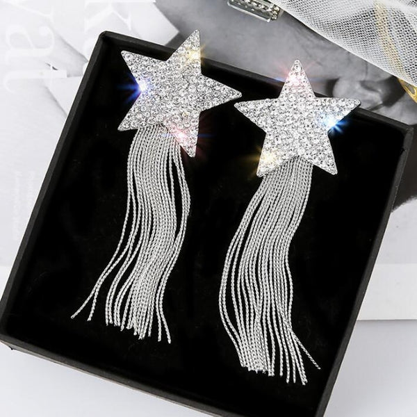 Fashion Pentagram Rhinestone Drop Earrings for Women