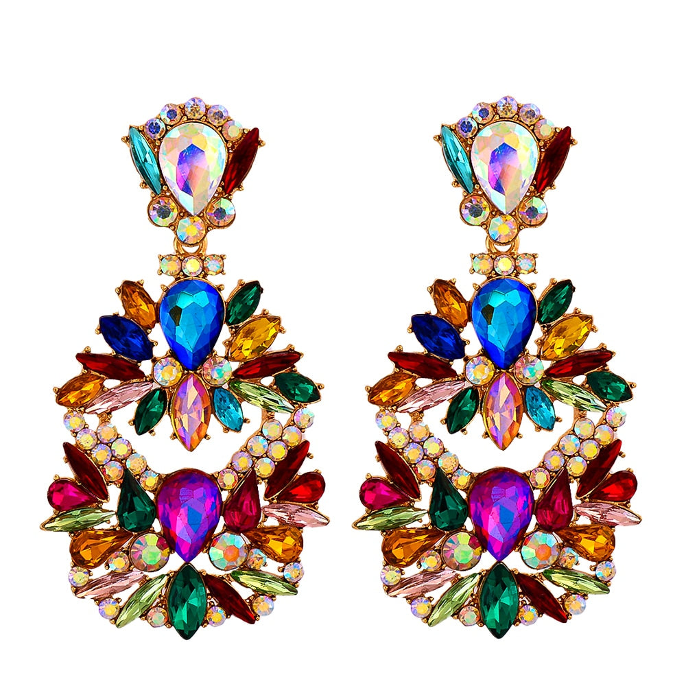 New Long Crystal Drop Dangle Earrings Colorful Rhinestone Hangle Earring