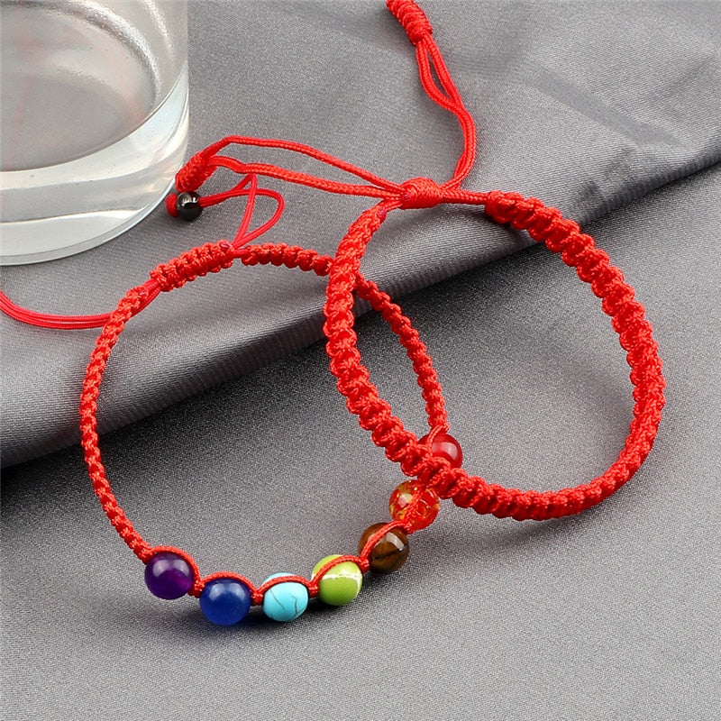 Couple Distance Lucky Bracelet 7 Chakra Black Red White Woven Thread Rope Bracelet Bangles