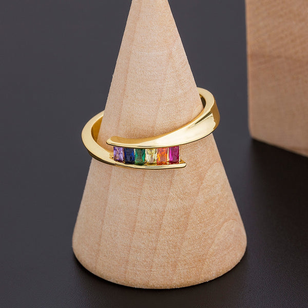 New Design 12 Styles Fashion Rainbow Color CZ Stone Wedding Ring For Women