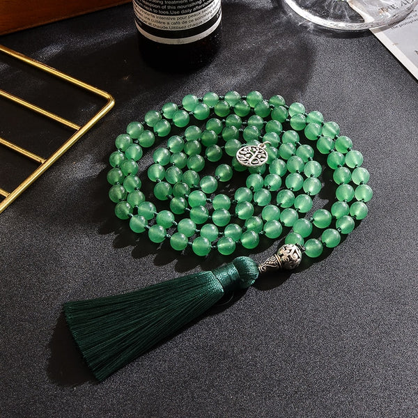 108 Count 8mm Green Aventurine Jade Beads Knotted Japa Mala Necklace