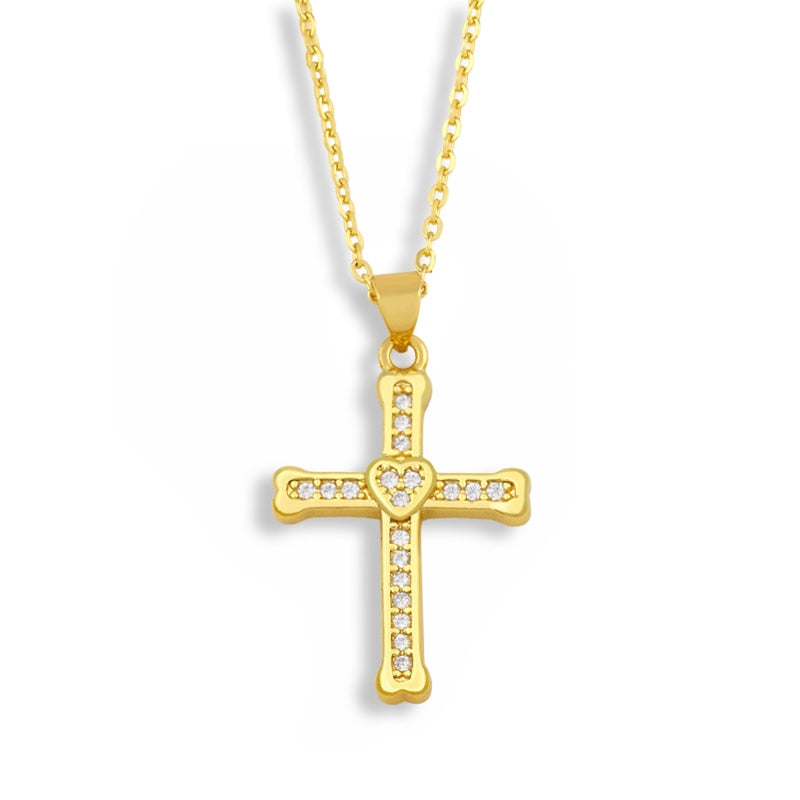 Rhinestone Infinity Cross Necklace For Women CZ Micro Pave Heart Pendant Necklace