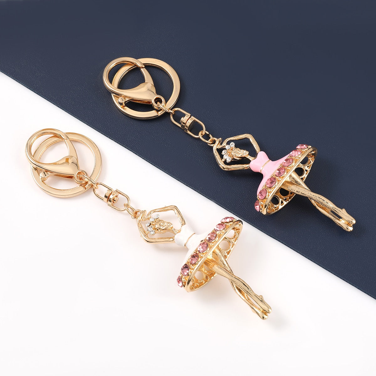 Fashion Metal Drop Oil Rhinestone Ballerina Keychain Women