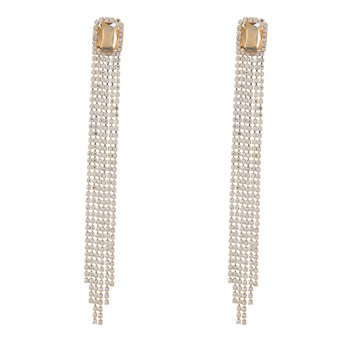 Fashion Metal Square Rhinestone Long Popular Earrings