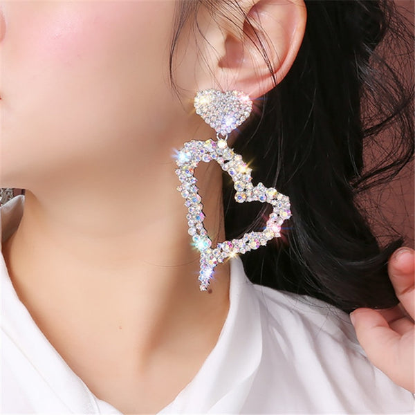 Big Heart Crystal Drop Earrings 2020 Colorful Rhinestones Dangle Earrings for Women