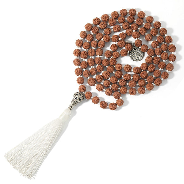 108 Mala Bodhi Seed Rudraksha Beaded Knotted Tree of Life Pendant