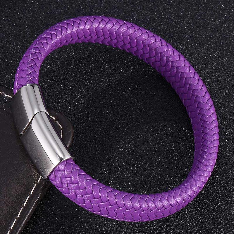 Simple Purple Braided Leather Rope Bracelet for Men