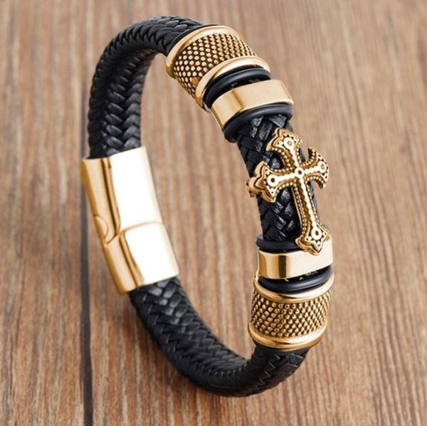 fashion classic black woven leather inlaid cross magnetic hidden safety buckle