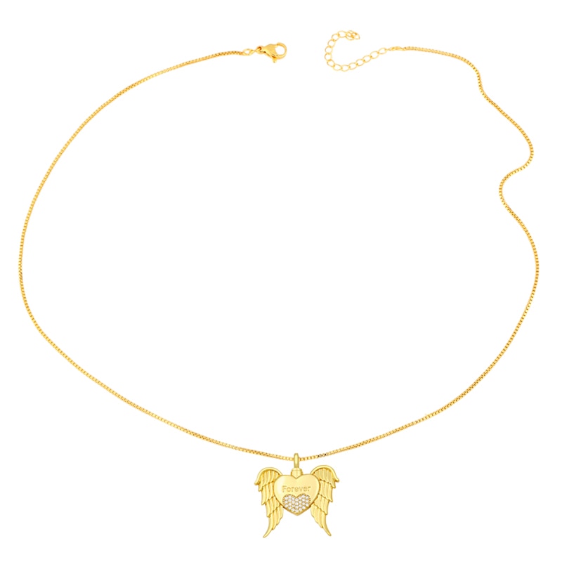 Gold Plated Chain Heart Mom Necklace For Women CZ Rhinestone Angel Wings Necklace