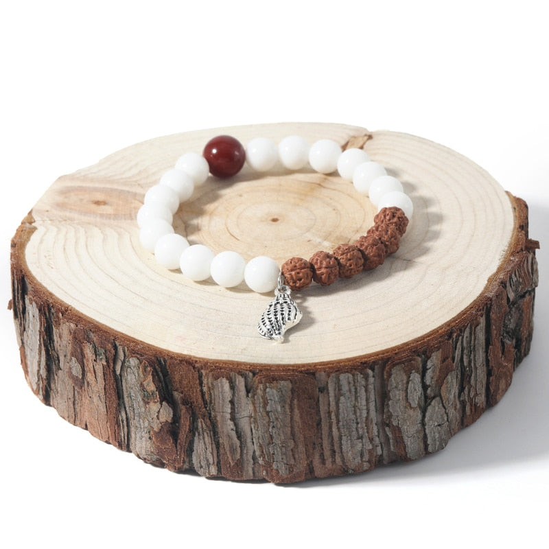 Rudraksha  White ClamMen and Women Elastic Rope Bracelet