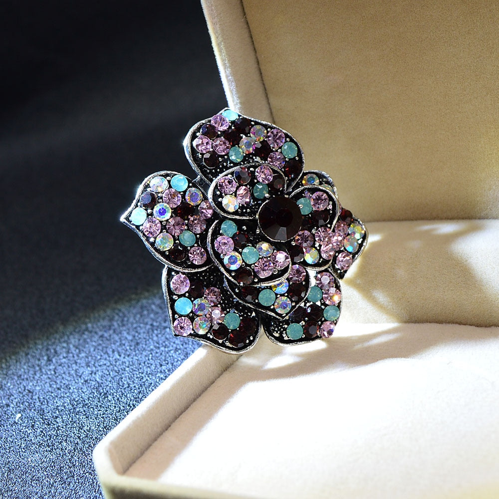 Rhinestone Large Camellia Flower Brooches For Women