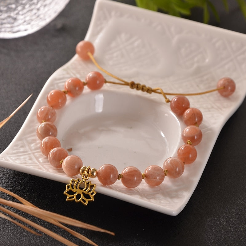 8mm Natural Citrine Sunstone Beaded Knotted Bracelet