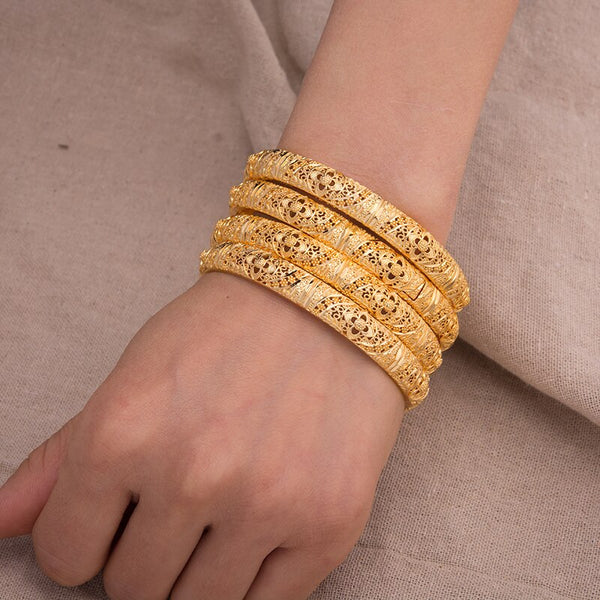 4Pcs/lot 24K Dubai  Bangle Women Gold Jewelry Copper 18 k GF Dubai Bracelet for Women