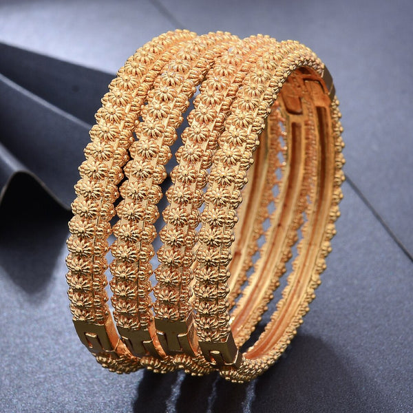 4Pcs/lot Dubai Bangles For Women Middle East Gold Color Bangles Ethiopian Mesh Bracelets