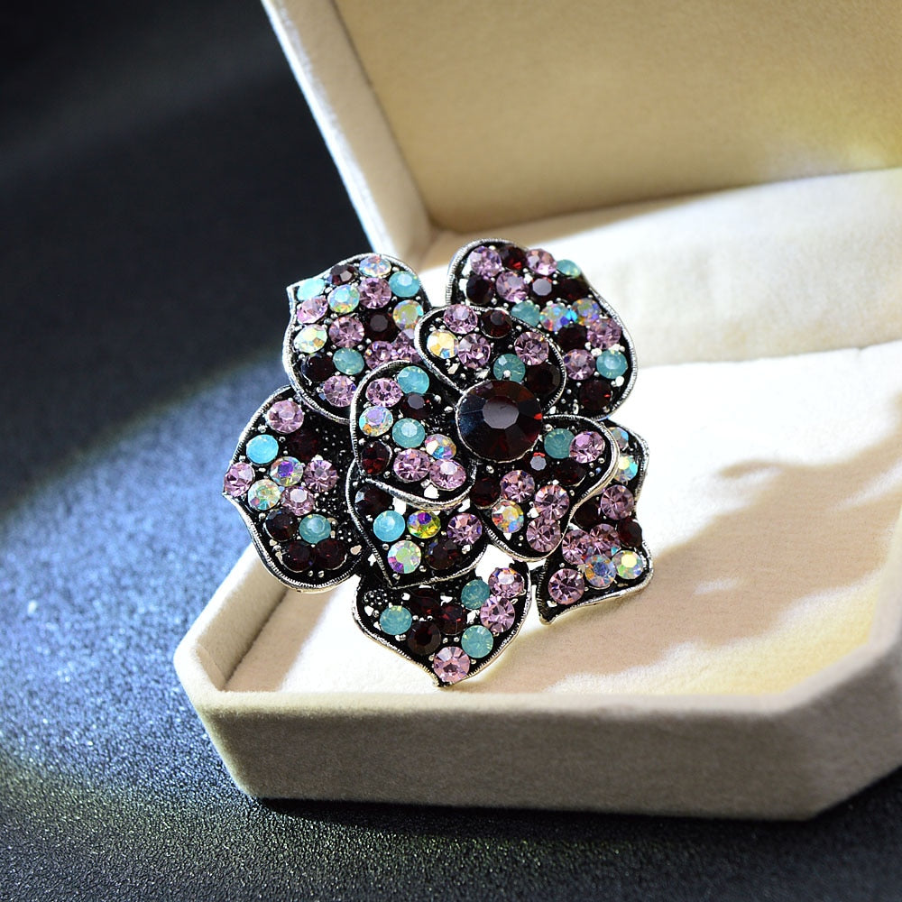 Rhinestone Large Camellia Flower Brooches For Women