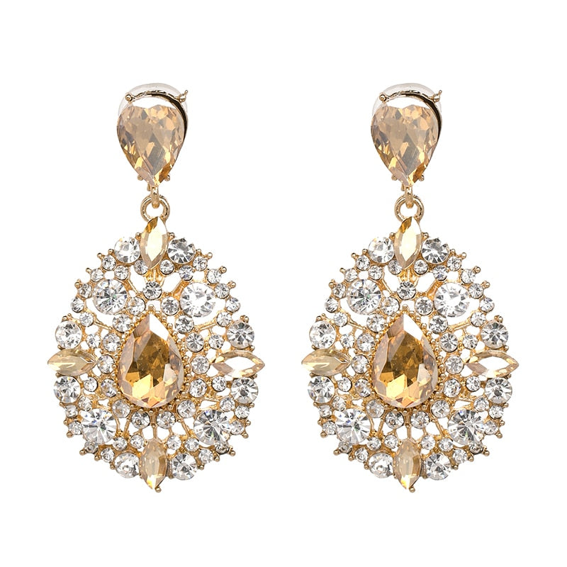 Fashion Jewelry Champagne Color Brincos Rhinestone Crystal Drop Earrings