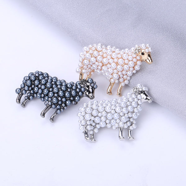 2-color Pearl Sheep Brooches For Women