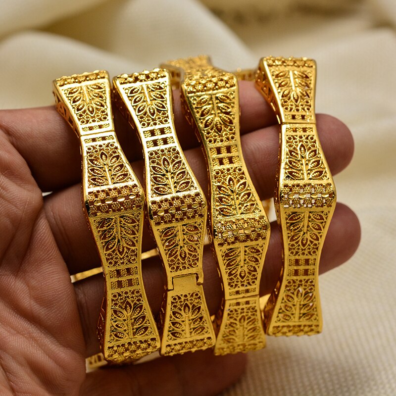 Dubai Arabic Kuwait Bamboo festival Gold Color Bangles Bracelets For women