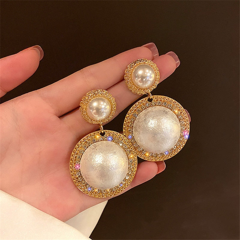 Simulation Pearl Drop Earrings for Women Rhinestone Dangle Earrings