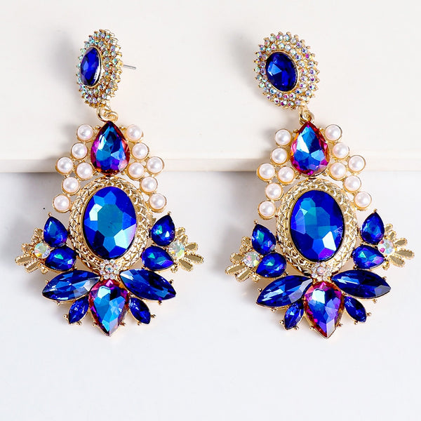 New Colorful Rhinestone Earrings With Pearl Crystal Drop Earring Luxury Earing for Women